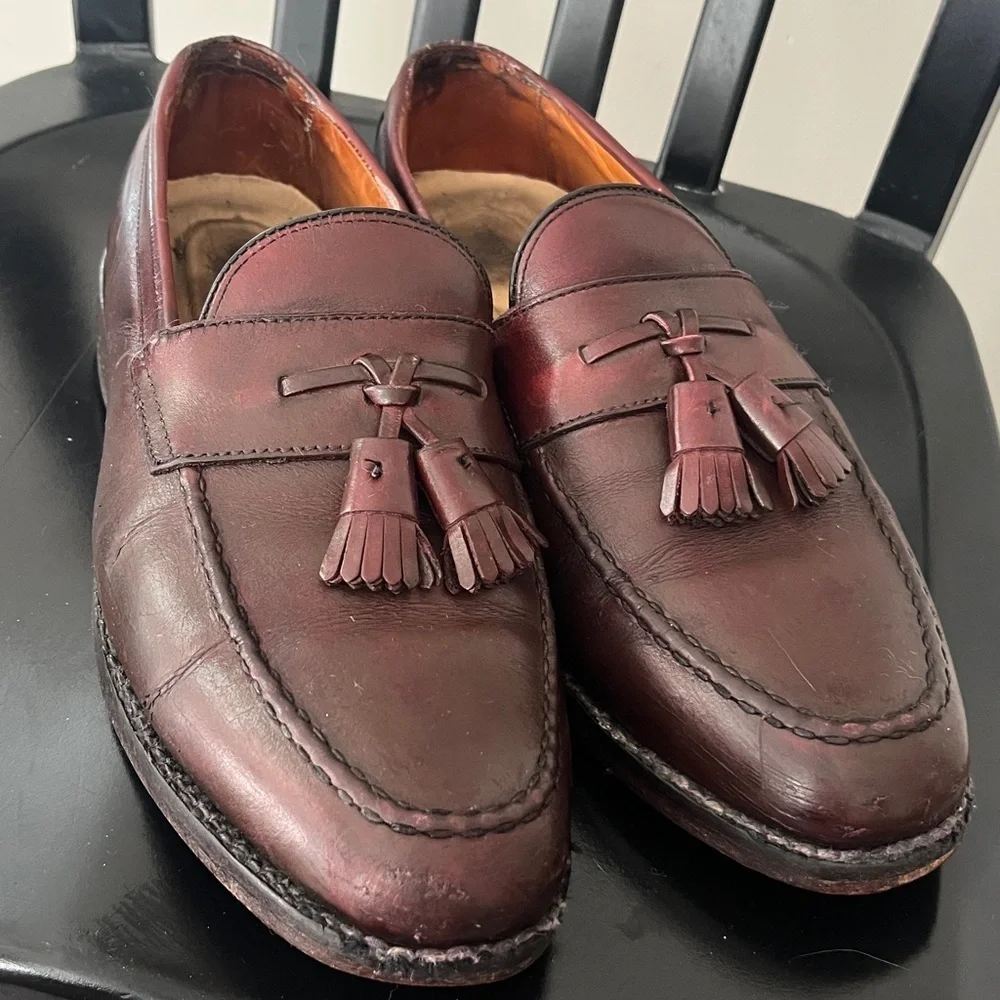 Johnston & Murphy Cherry Brown Leather Tassel Loafers Sz 8